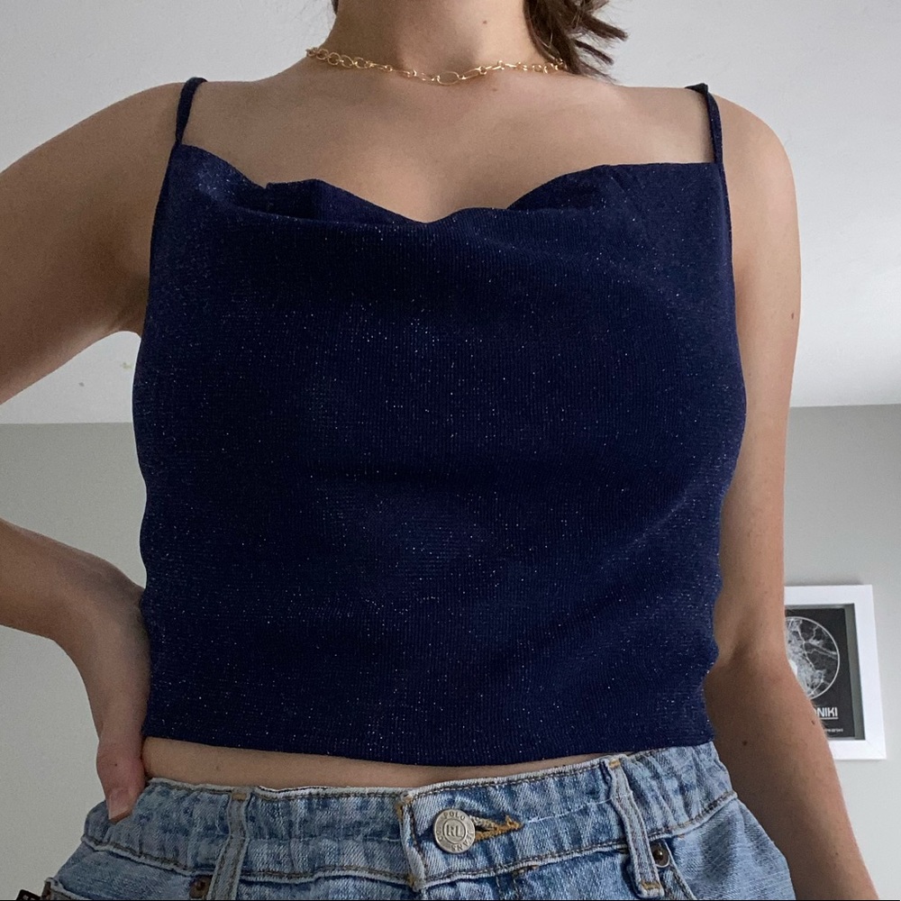 Shimmery Blue Cowl Neck Top 💎